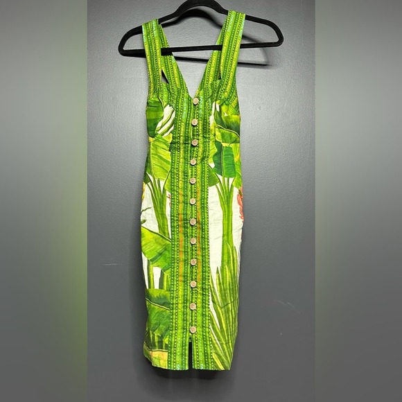 NWOT Farm Rio Fresh Forest Scarf Sweetheart-Neck Mini Dress M - Picture 3 of 5